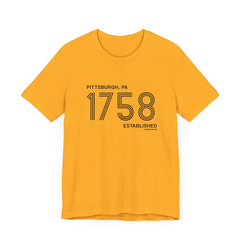 Pittsburgh Established 1758 Retro Lines - Short Sleeve Tee T-Shirt - YinzerShop