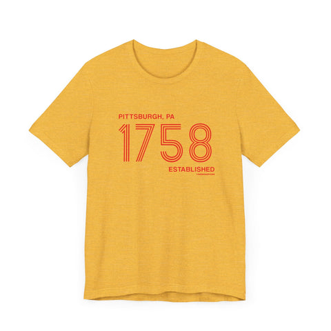 Pittsburgh Established 1758 Retro Lines - Short Sleeve Tee T-Shirt - YinzerShop