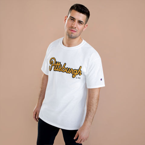 Pittsburgh Faux Embroidery - Champion T-Shirt T-Shirt - YinzerShop