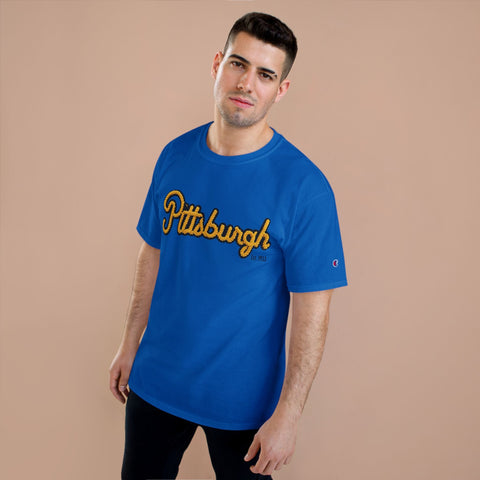 Pittsburgh Faux Embroidery - Champion T-Shirt T-Shirt - YinzerShop