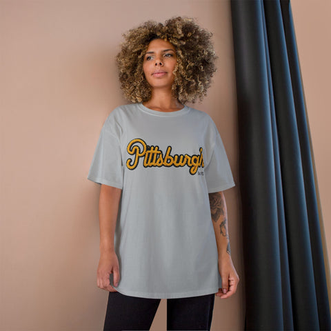 Pittsburgh Faux Embroidery - Champion T-Shirt T-Shirt - YinzerShop