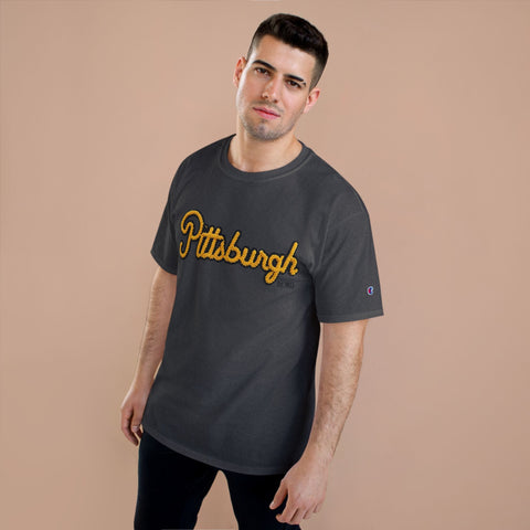 Pittsburgh Faux Embroidery - Champion T-Shirt T-Shirt - YinzerShop