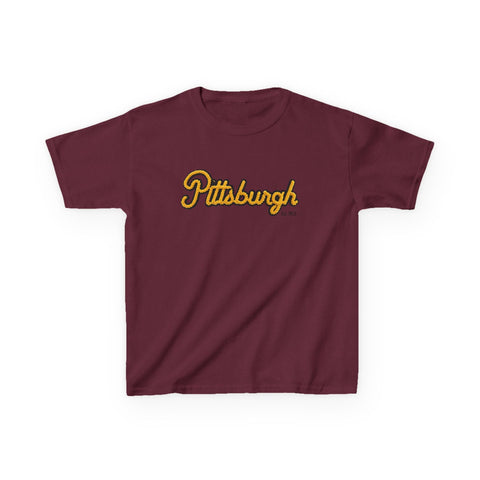 Pittsburgh Faux Embroidery Kids Graphic T-Shirt Kids Apparel - YinzerShop