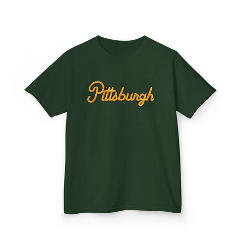 Pittsburgh Faux Embroidery Kids Graphic T-Shirt Kids Apparel - YinzerShop