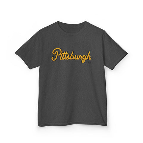 Pittsburgh Faux Embroidery Kids Graphic T-Shirt Kids Apparel - YinzerShop