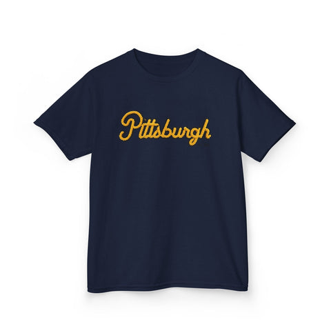 Pittsburgh Faux Embroidery Kids Graphic T-Shirt Kids Apparel - YinzerShop