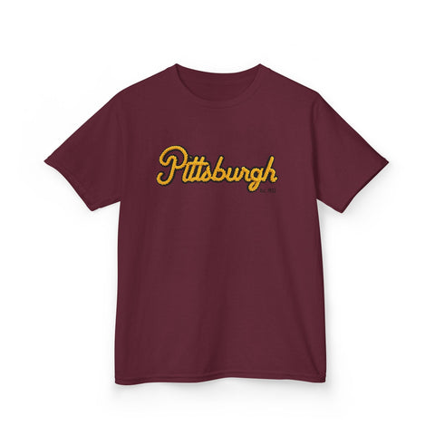 Pittsburgh Faux Embroidery Kids Graphic T-Shirt Kids Apparel - YinzerShop