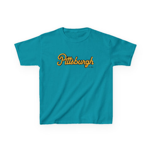 Pittsburgh Faux Embroidery Kids Graphic T-Shirt Kids Apparel - YinzerShop