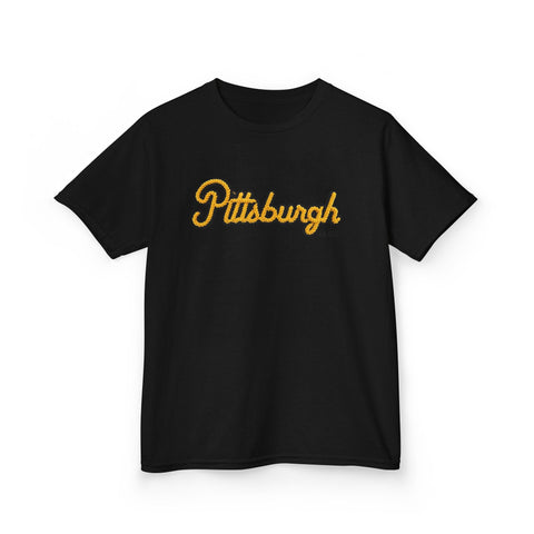 Pittsburgh Faux Embroidery Kids Graphic T-Shirt Kids Apparel - YinzerShop