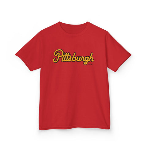 Pittsburgh Faux Embroidery Kids Graphic T-Shirt Kids Apparel - YinzerShop