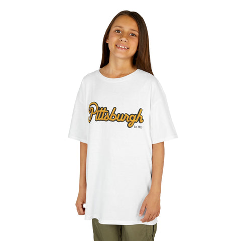 Pittsburgh Faux Embroidery Kids Graphic T-Shirt Kids Apparel - YinzerShop