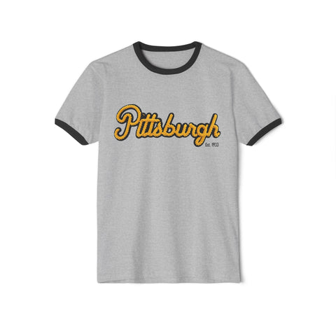 Pittsburgh Faux Embroidery Unisex Cotton Ringer T-Shirt T-Shirt - YinzerShop