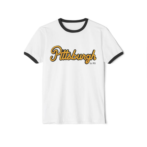 Pittsburgh Faux Embroidery Unisex Cotton Ringer T-Shirt T-Shirt - YinzerShop