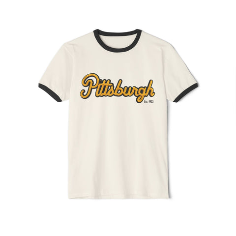 Pittsburgh Faux Embroidery Unisex Cotton Ringer T-Shirt T-Shirt - YinzerShop