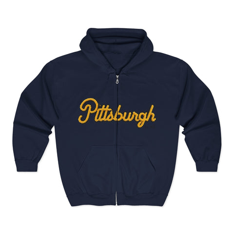 Pittsburgh Faux Embroidery - Unisex Heavy Blend™ Full Zip Hooded Sweatshirt Hoodie - YinzerShop