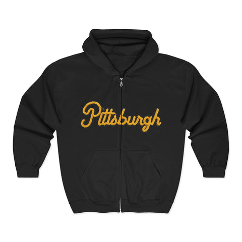 Pittsburgh Faux Embroidery - Unisex Heavy Blend™ Full Zip Hooded Sweatshirt Hoodie - YinzerShop