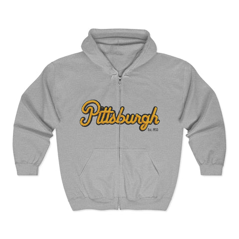 Pittsburgh Faux Embroidery - Unisex Heavy Blend™ Full Zip Hooded Sweatshirt Hoodie - YinzerShop