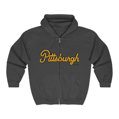 Pittsburgh Faux Embroidery - Unisex Heavy Blend™ Full Zip Hooded Sweatshirt Hoodie - YinzerShop