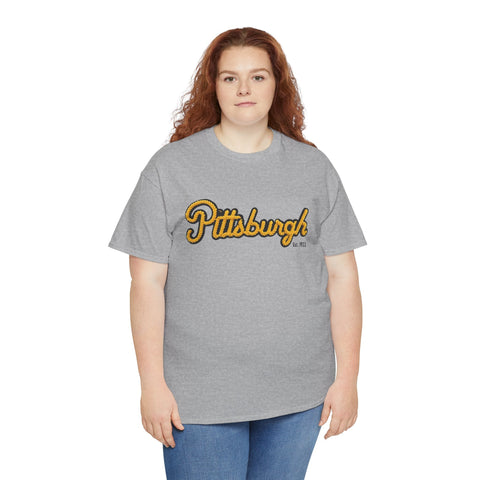 Pittsburgh Faux Embroidery Unisex Heavy Cotton Tee T-Shirt - YinzerShop