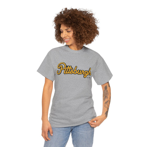 Pittsburgh Faux Embroidery Unisex Heavy Cotton Tee T-Shirt - YinzerShop