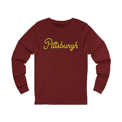 Pittsburgh Faux Embroidery - Unisex Jersey Long Sleeve Tee Long Sleeve Shirt - YinzerShop