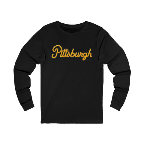 Pittsburgh Faux Embroidery - Unisex Jersey Long Sleeve Tee Long Sleeve Shirt - YinzerShop