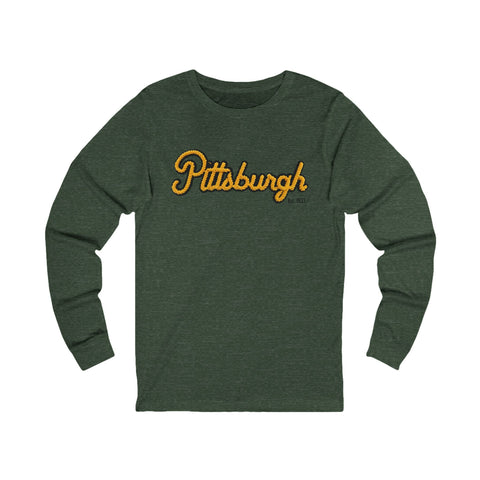 Pittsburgh Faux Embroidery - Unisex Jersey Long Sleeve Tee Long Sleeve Shirt - YinzerShop