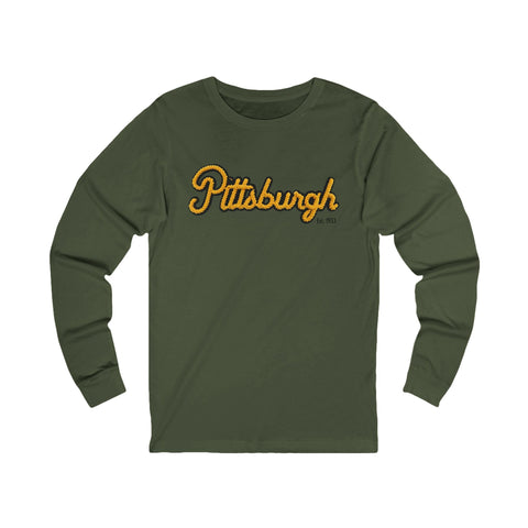 Pittsburgh Faux Embroidery - Unisex Jersey Long Sleeve Tee Long Sleeve Shirt - YinzerShop