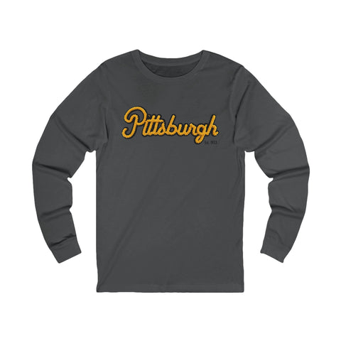 Pittsburgh Faux Embroidery - Unisex Jersey Long Sleeve Tee Long Sleeve Shirt - YinzerShop