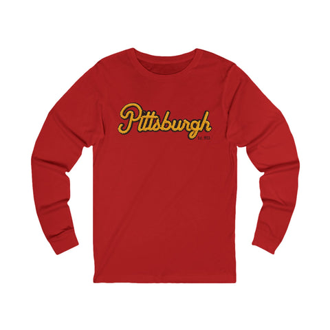 Pittsburgh Faux Embroidery - Unisex Jersey Long Sleeve Tee Long Sleeve Shirt - YinzerShop