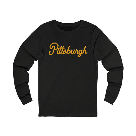 Pittsburgh Faux Embroidery - Unisex Jersey Long Sleeve Tee Long Sleeve Shirt - YinzerShop