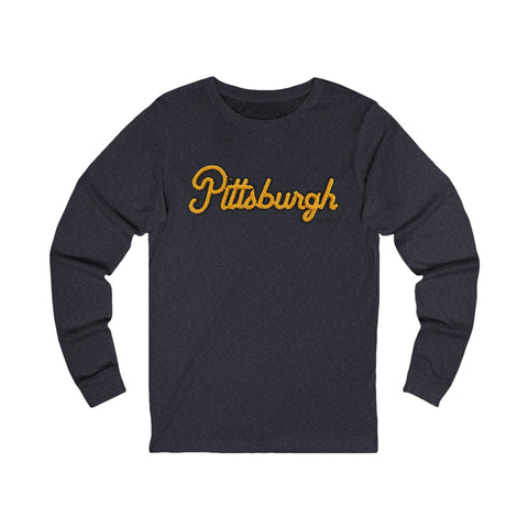 Pittsburgh Faux Embroidery - Unisex Jersey Long Sleeve Tee Long Sleeve Shirt - YinzerShop
