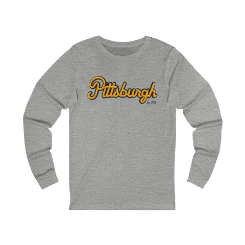 Pittsburgh Faux Embroidery - Unisex Jersey Long Sleeve Tee Long Sleeve Shirt - YinzerShop