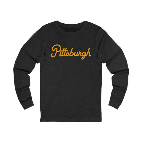 Pittsburgh Faux Embroidery - Unisex Jersey Long Sleeve Tee Long Sleeve Shirt - YinzerShop