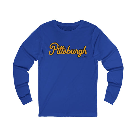 Pittsburgh Faux Embroidery - Unisex Jersey Long Sleeve Tee Long Sleeve Shirt - YinzerShop