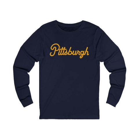 Pittsburgh Faux Embroidery - Unisex Jersey Long Sleeve Tee Long Sleeve Shirt - YinzerShop