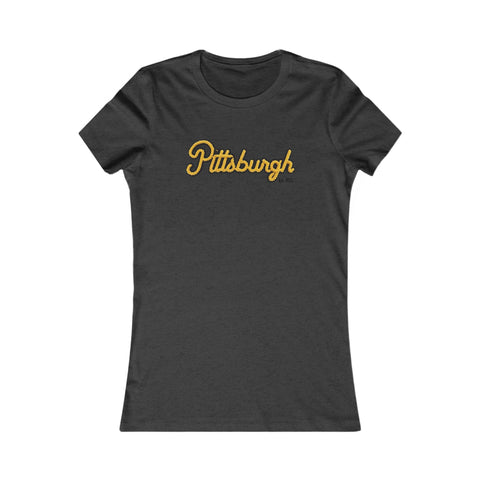 Pittsburgh Faux Embroidery Women's Slim Feminine Fit Tee T-Shirt - YinzerShop