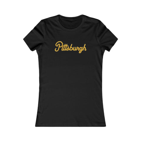 Pittsburgh Faux Embroidery Women's Slim Feminine Fit Tee T-Shirt - YinzerShop