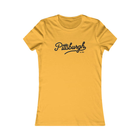 Pittsburgh Faux Embroidery Women's Slim Feminine Fit Tee T-Shirt - YinzerShop