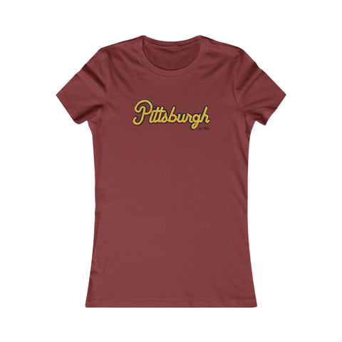 Pittsburgh Faux Embroidery Women's Slim Feminine Fit Tee T-Shirt - YinzerShop