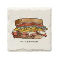 Pittsburgh Fries Sandwich Design Ceramic Drink Coaster by The Doodle Line Coaster - YinzerShop