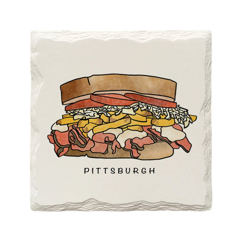 Pittsburgh Fries Sandwich Design Ceramic Drink Coaster by The Doodle Line Coaster - YinzerShop