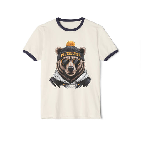 Pittsburgh Game Day Bear - Unisex Cotton Ringer T-Shirt T-Shirt - YinzerShop