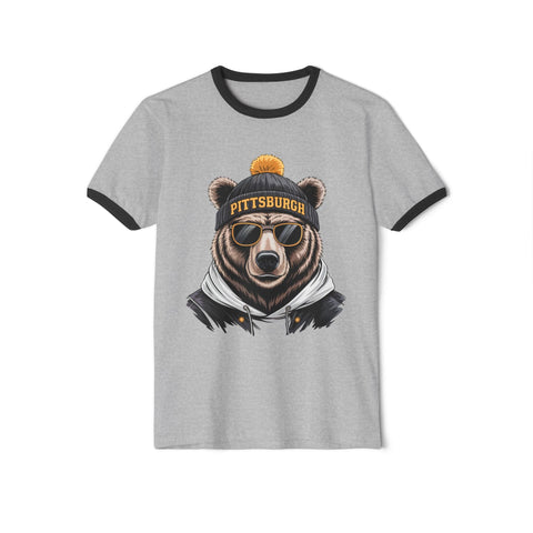 Pittsburgh Game Day Bear - Unisex Cotton Ringer T-Shirt T-Shirt - YinzerShop