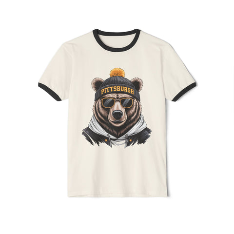 Pittsburgh Game Day Bear - Unisex Cotton Ringer T-Shirt T-Shirt - YinzerShop