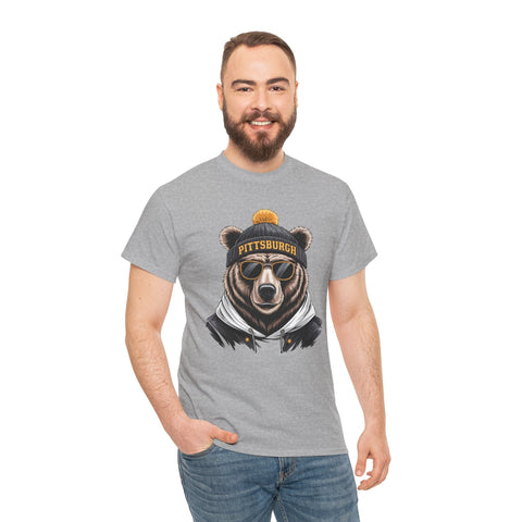 Pittsburgh Game Day Bear - Unisex Heavy Cotton Tee T-Shirt - YinzerShop