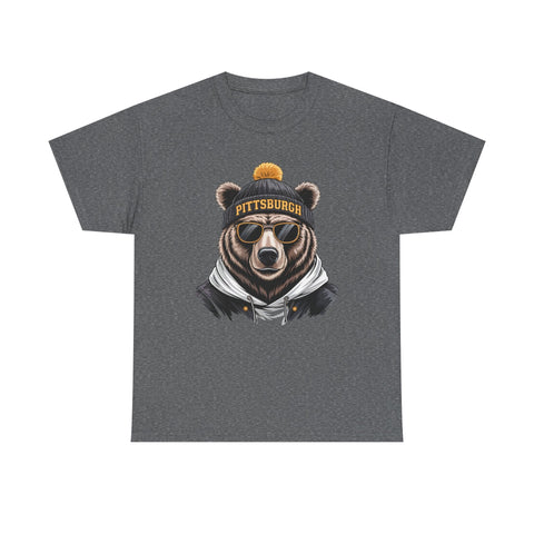 Pittsburgh Game Day Bear - Unisex Heavy Cotton Tee T-Shirt - YinzerShop