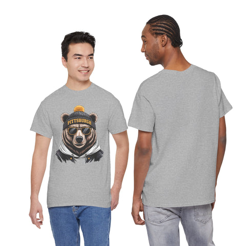 Pittsburgh Game Day Bear - Unisex Heavy Cotton Tee T-Shirt - YinzerShop