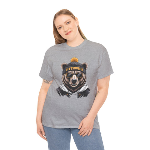 Pittsburgh Game Day Bear - Unisex Heavy Cotton Tee T-Shirt - YinzerShop