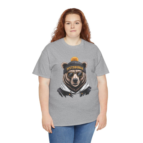 Pittsburgh Game Day Bear - Unisex Heavy Cotton Tee T-Shirt - YinzerShop